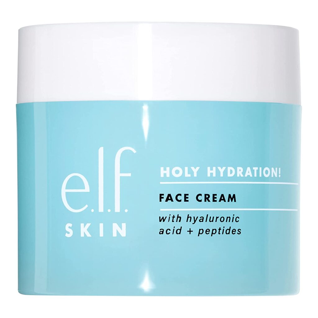 e.l.f. Skin Holy Hydration! Crema facial, hidratante para piel nutritiva y voluminosa, infundida con ácido hialurónico, vegana y libre de crueldad, 1.8 onzas