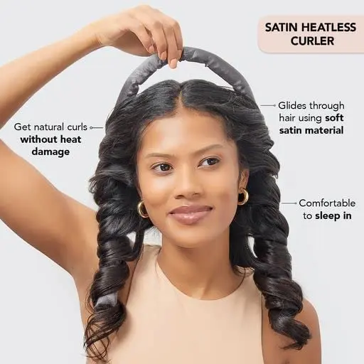Kitsch Juego de rizadores sin calor de satén, rodillos de pelo para rizos sin calor, rizadores de cabello sin calor y rodillos calientes, rizadores de pelo para dormir
