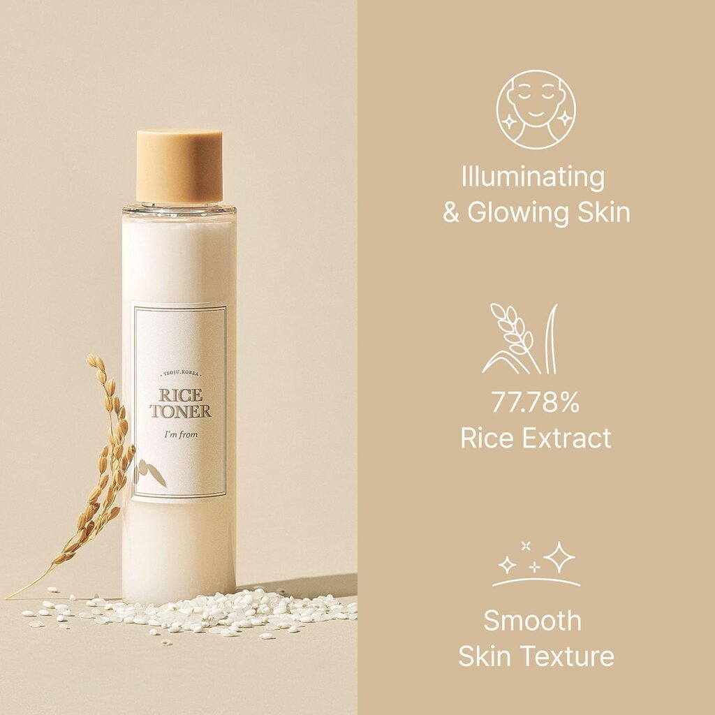 I'm from Tóner de arroz, 77.78% extracto de arroz de Corea, esencia brillante con niacinamida, hidratante para piel seca, vegano, sin alcohol, sin fragancia, aprobado por Peta, tónico K Beauty, 5.07 onzas líquidas