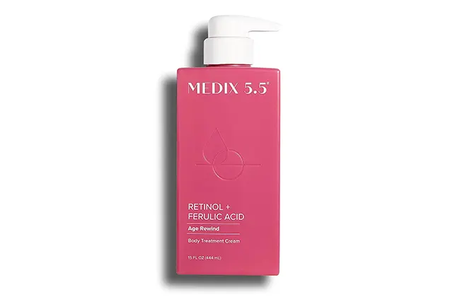 Medix 5.5- Loción humectante c/retinol p/rostro y cuerpo + Crema corporal + Tratamiento de cuidado p/piel agrietada. La crema corporal con retinol trata arrugas/piel agrietada/dañada por el sol, 15 oz