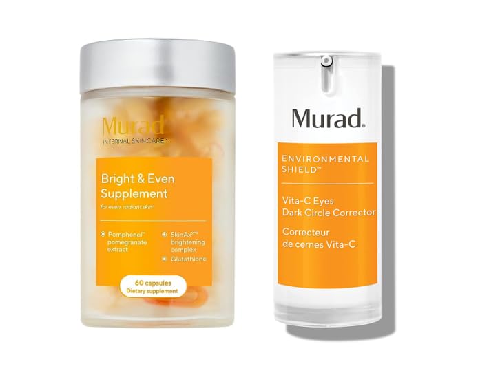 Murad Paquete de suplemento iluminador, suplemento brillante y uniforme, con extracto de granada puro, suministro para 30 días y corrector de círculos oscuros Vita C