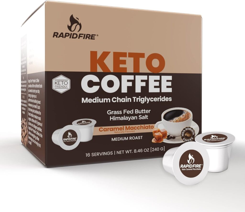 Rapidfire Caramel Macchiato - Cápsulas de café cetogénicas de alto rendimiento, apoya la energía y el metabolismo