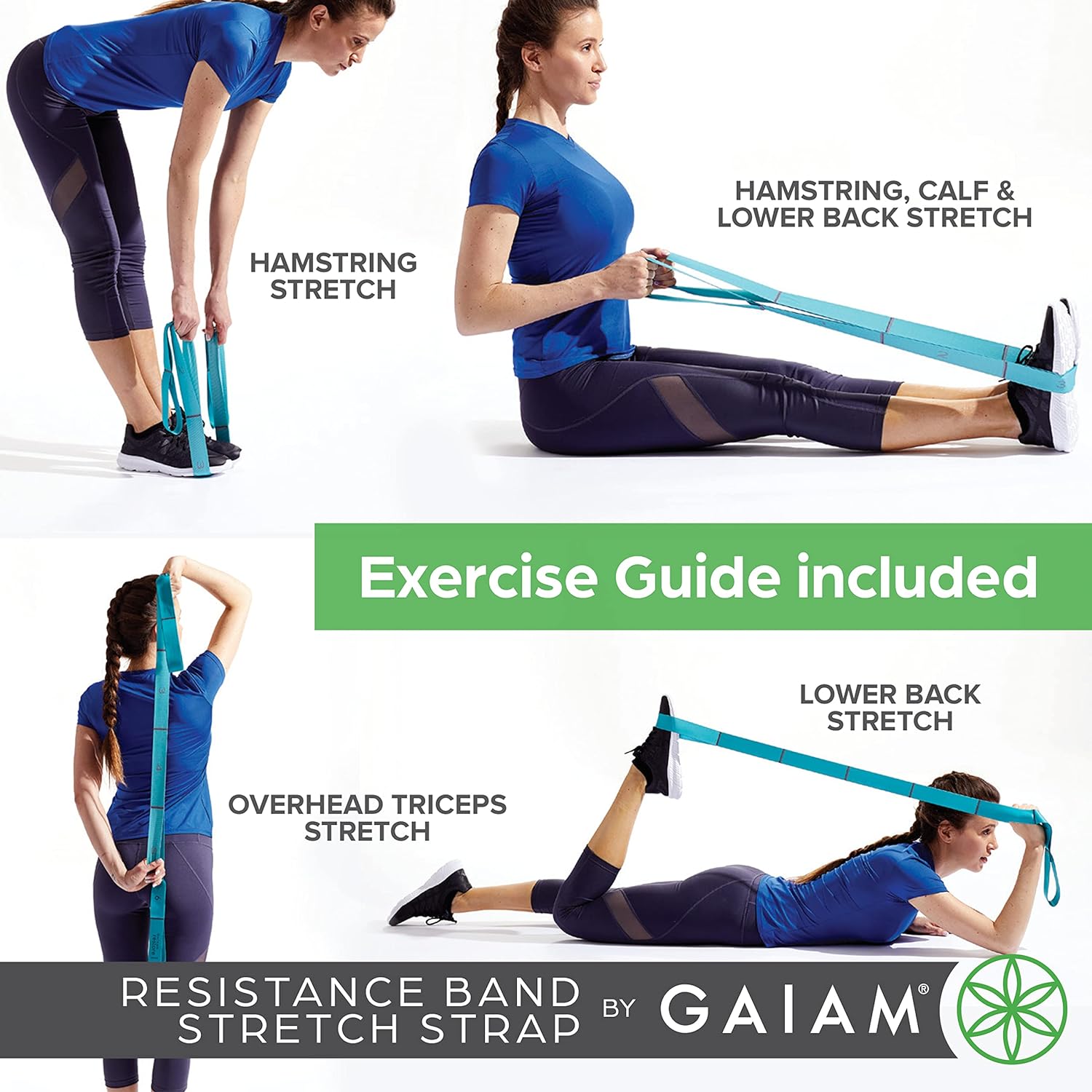 Gaiam Restore Correa elástica – Correa elástica con bucles para una resistencia media para ayudar al estiramiento en la pierna